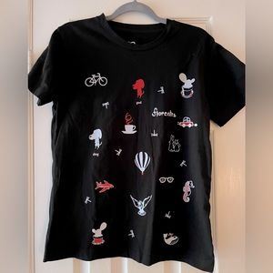Florentia Novelty Print Tee Medium Black BikeDog Cactus Hot Air Balloon CrewNeck